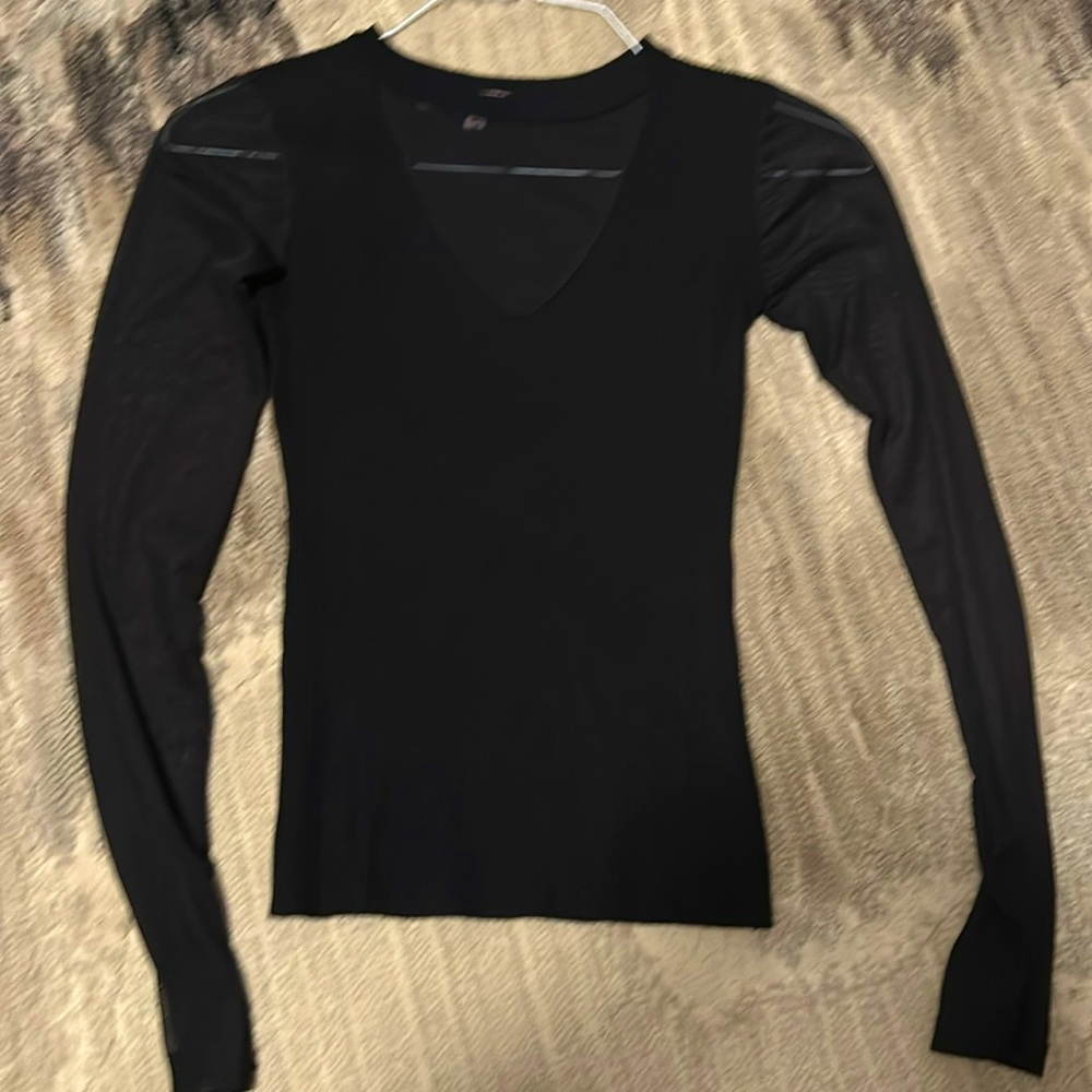 Black mesh /sheer sleeve, v neck sweater. Size small